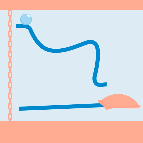 An animation of a ball rolling fro 5 seconds and being repositioned for 5 seconds